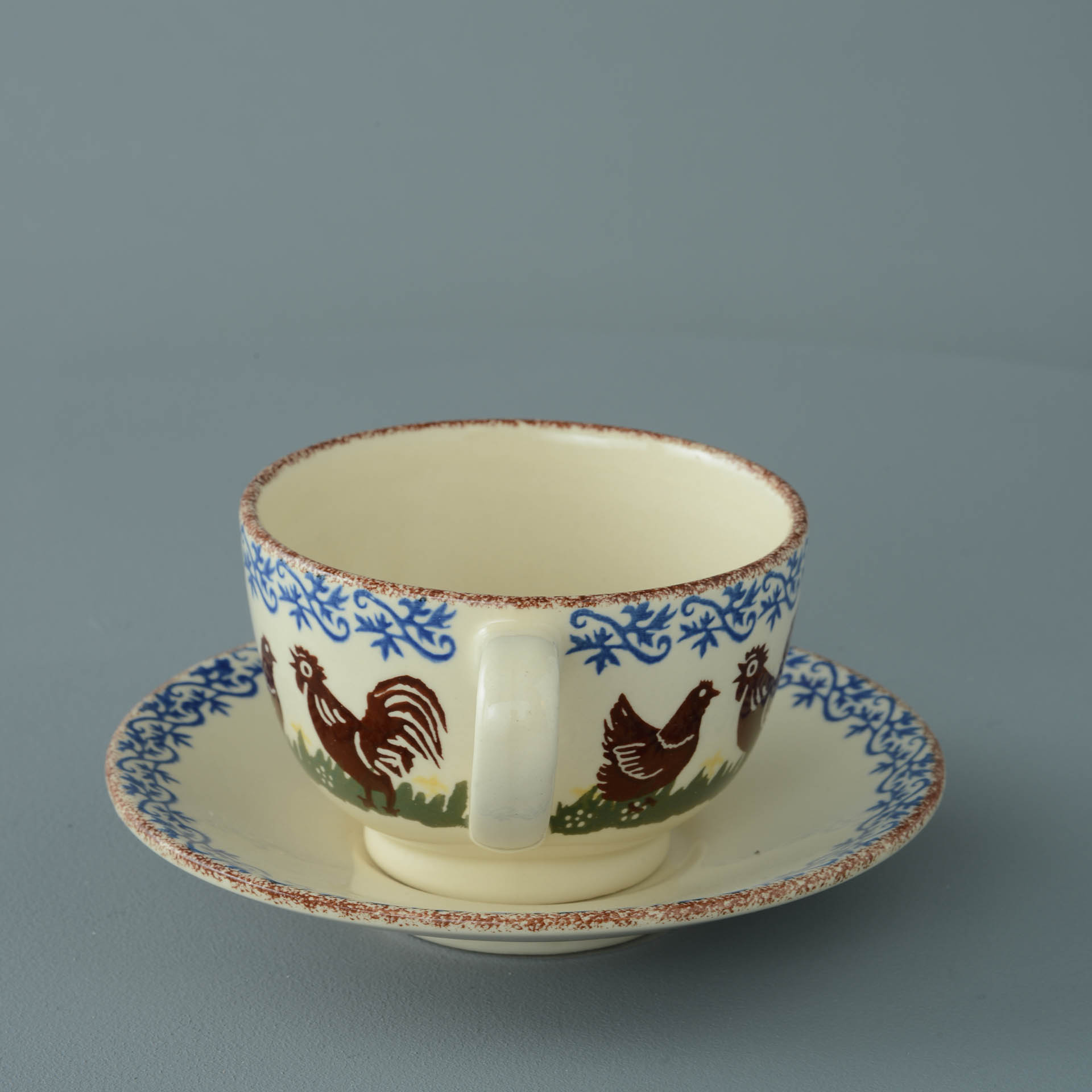 Cock & Hen Cup & Saucer - Breakfast Size