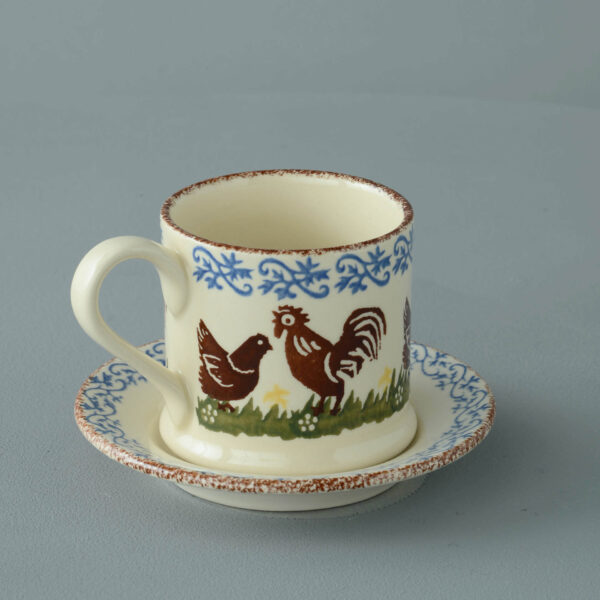 Cock & Hen Mug & Saucer - Small