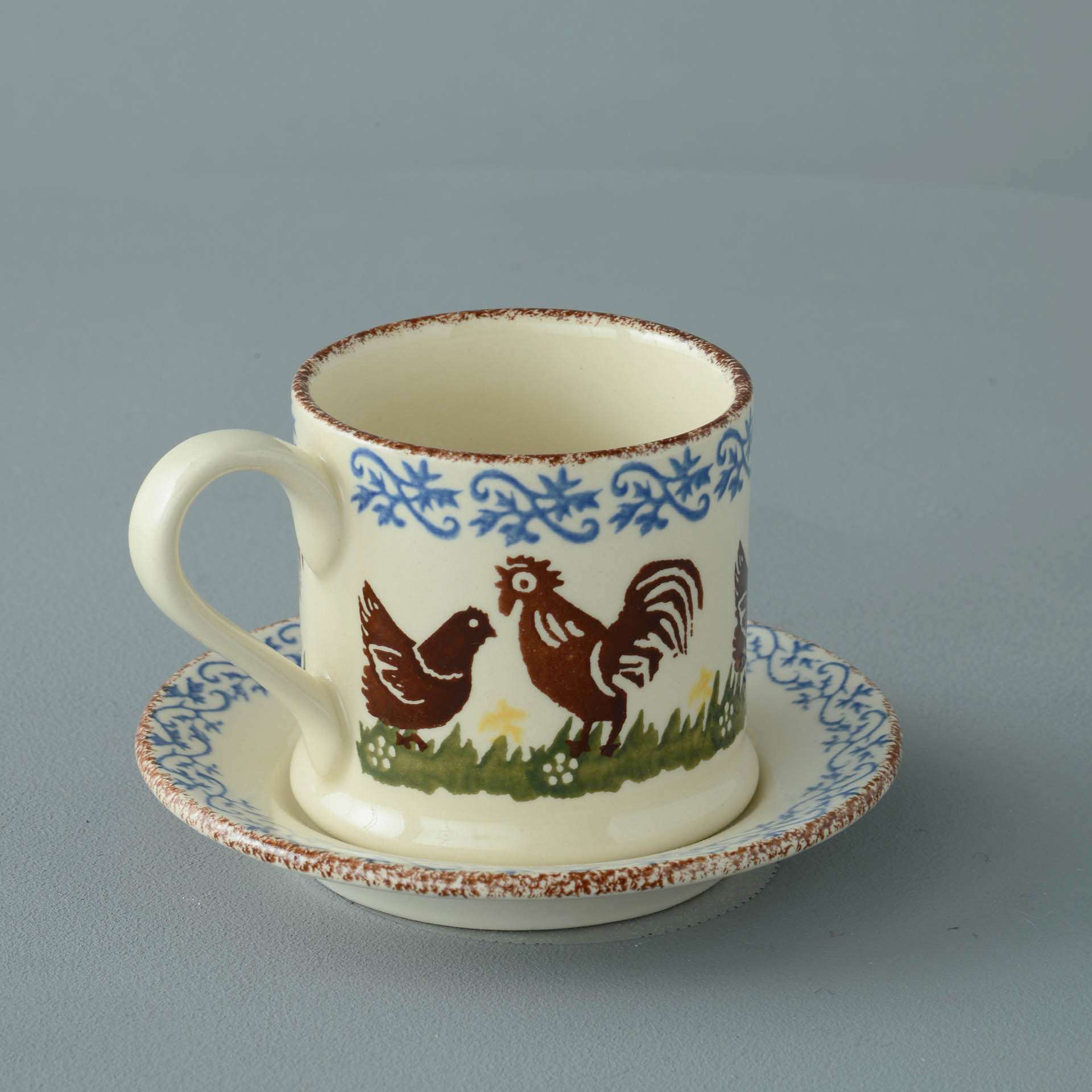 Cock & Hen Mug & Saucer - Small