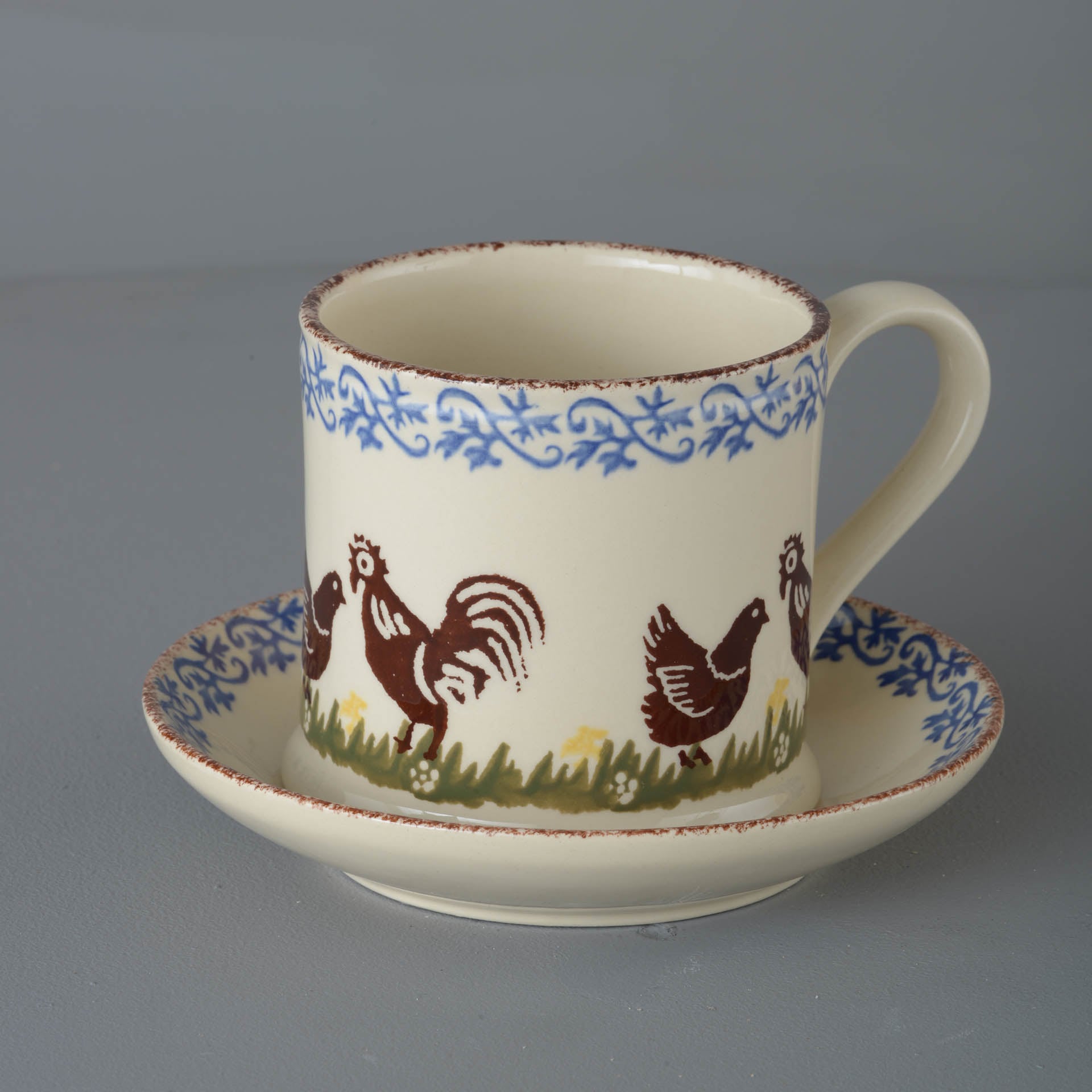 Cock & Hen Snack Saucer & Mug - Large