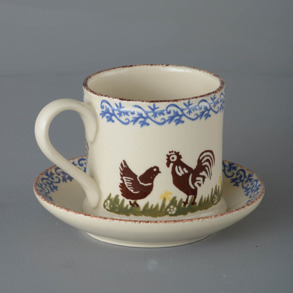 Cock & Hen Snack Saucer & Mug - Large
