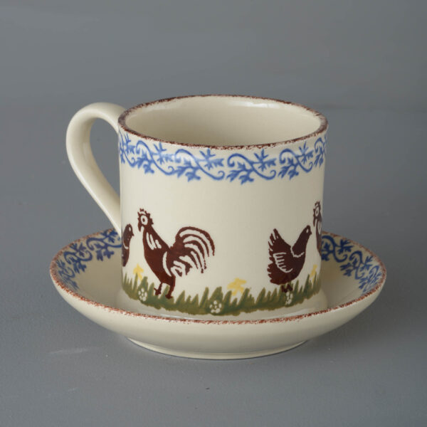 Cock & Hen Snack Saucer & Mug - Large