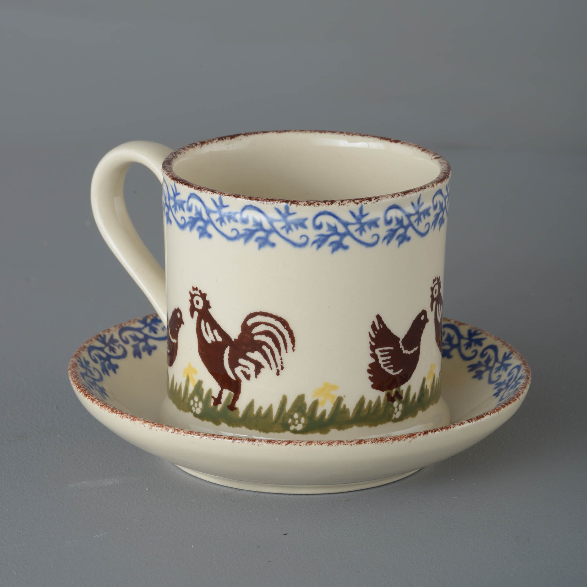 Cock & Hen Snack Saucer & Mug - Large