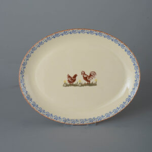 Cock & Hen Oval Plate - Large