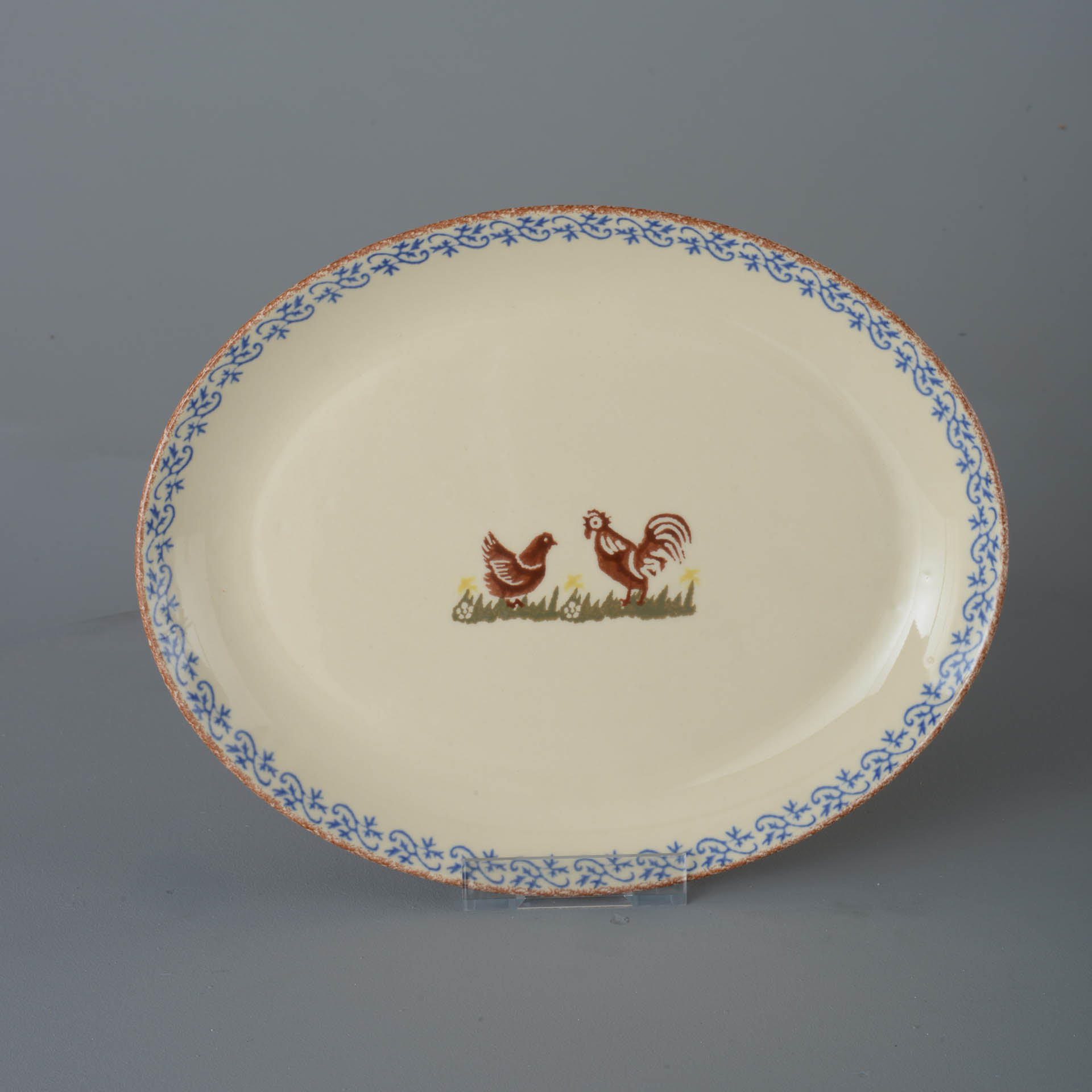 Cock & Hen Oval Plate - Large