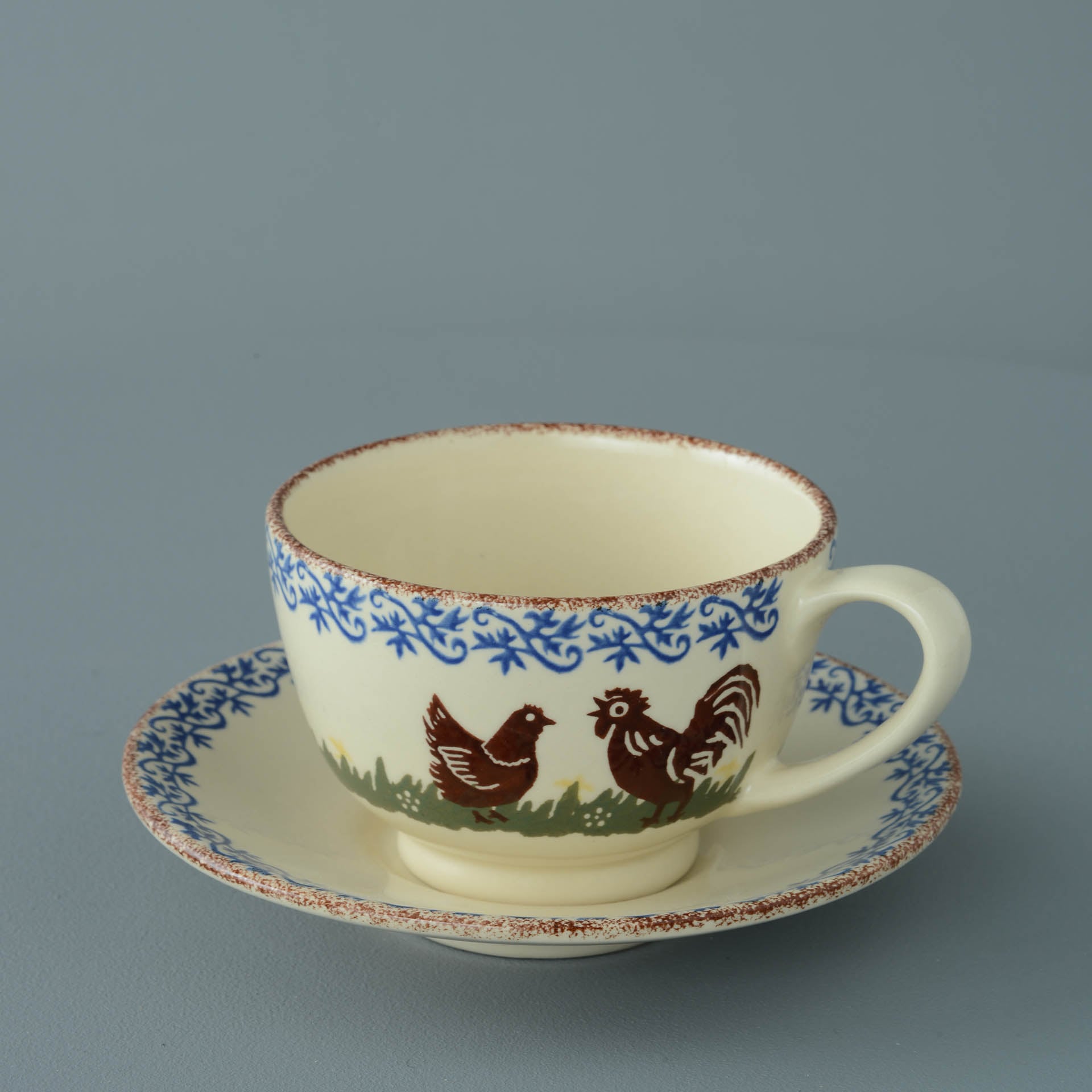 Cock & Hen Cup & Saucer - Breakfast Size