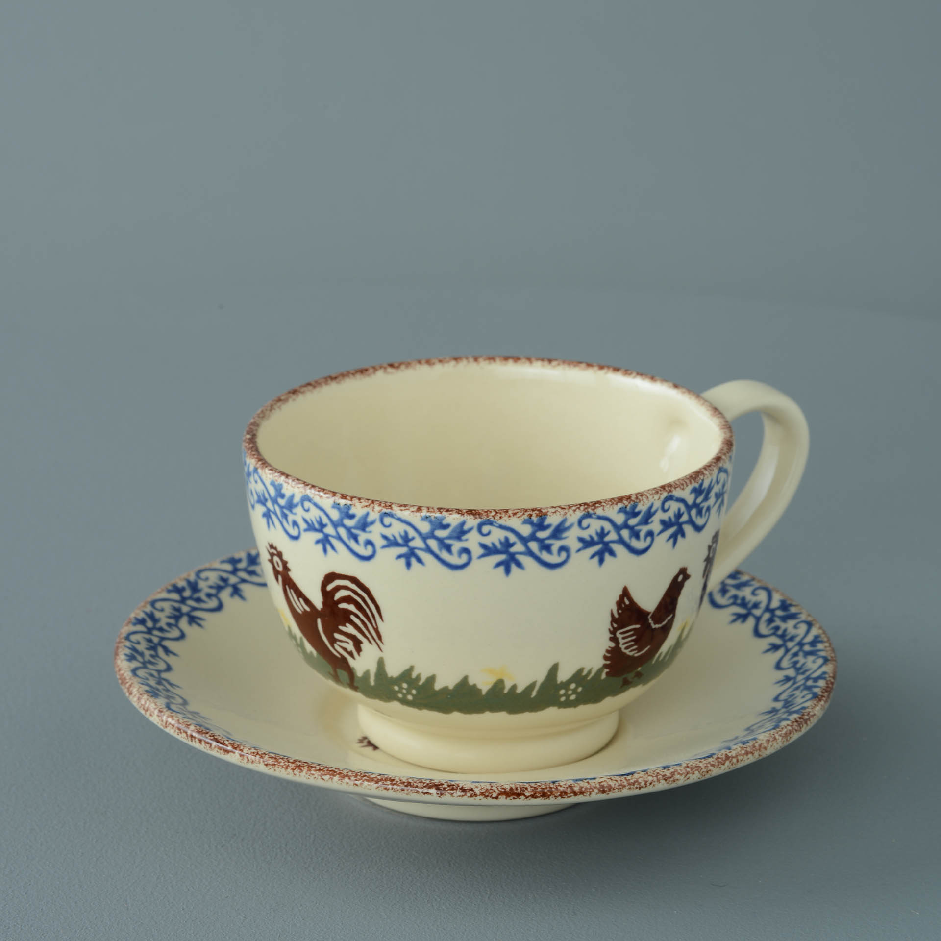 Cock & Hen Cup & Saucer - Breakfast Size