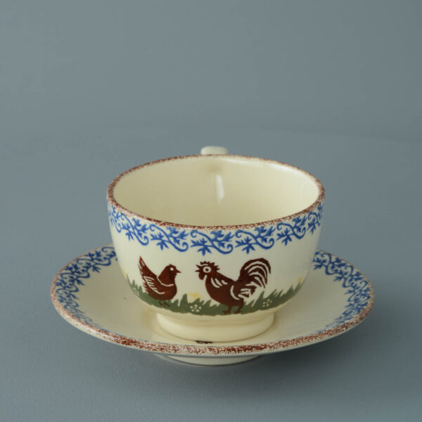 Cock & Hen Cup & Saucer - Breakfast Size