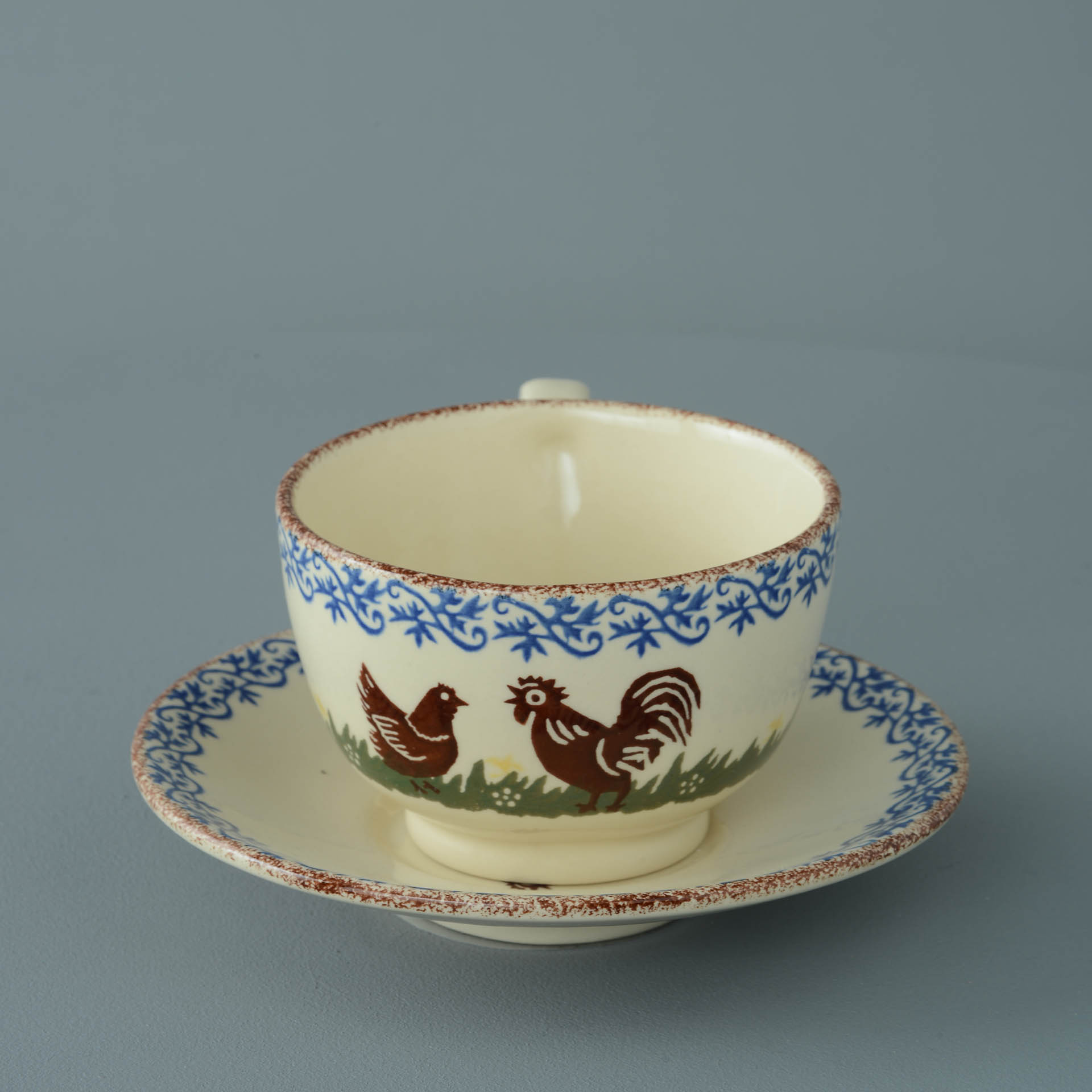 Cock & Hen Cup & Saucer - Breakfast Size