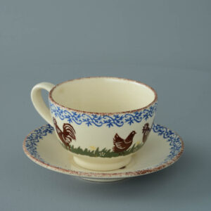Cock & Hen Cup & Saucer - Breakfast Size
