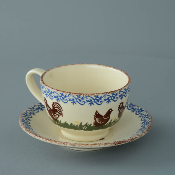Cock & Hen Cup & Saucer - Breakfast Size