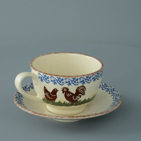 Cock & Hen Cup & Saucer - Breakfast Size