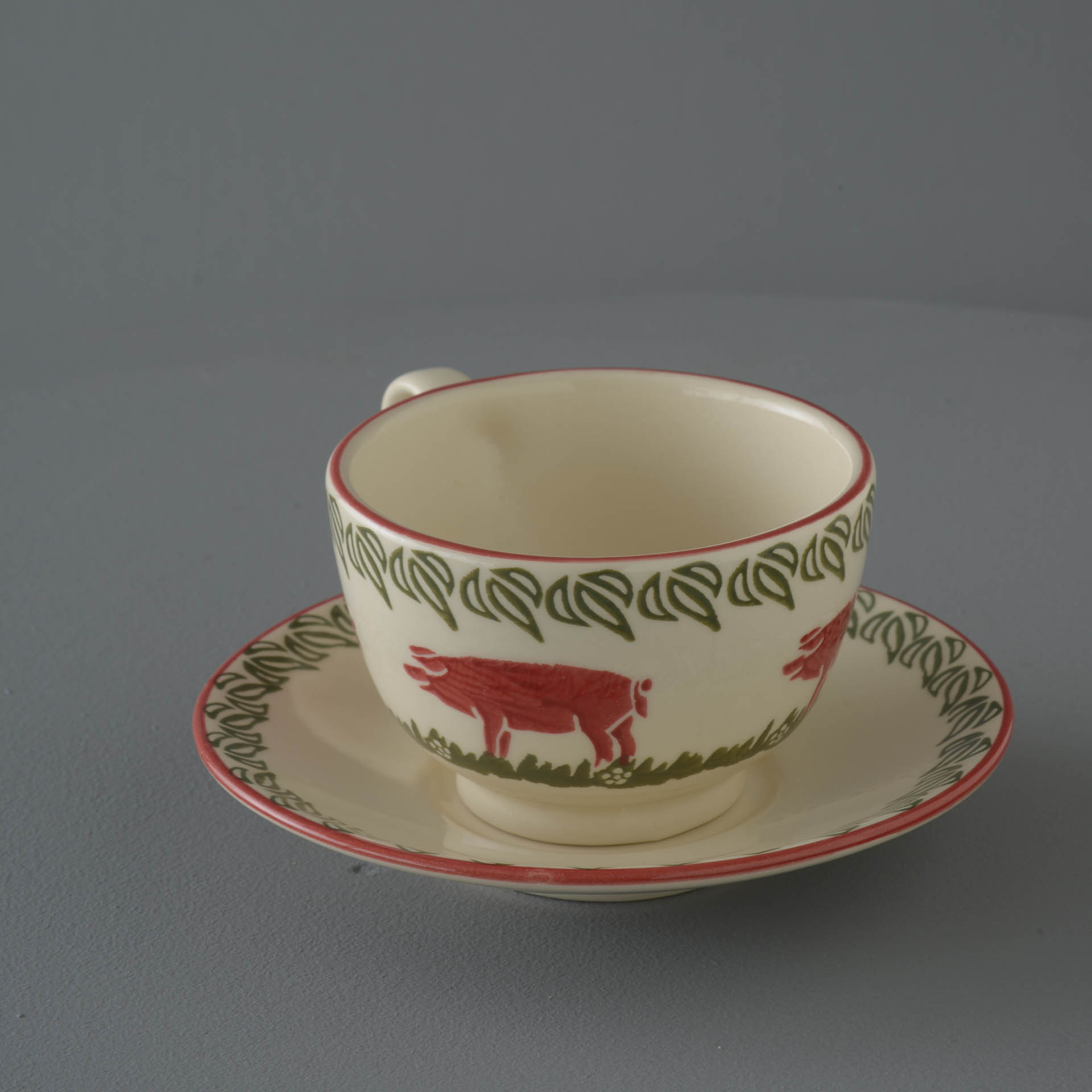 Pink Pig Cup & Saucer - Breakfast Size