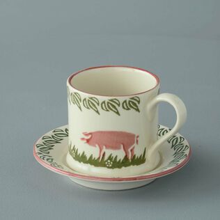 Mug & Saucer Small Pink Pig