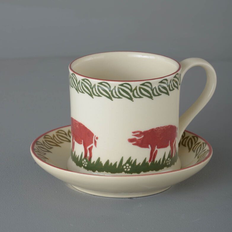 Snack Saucer & Mug Large Pink Pig