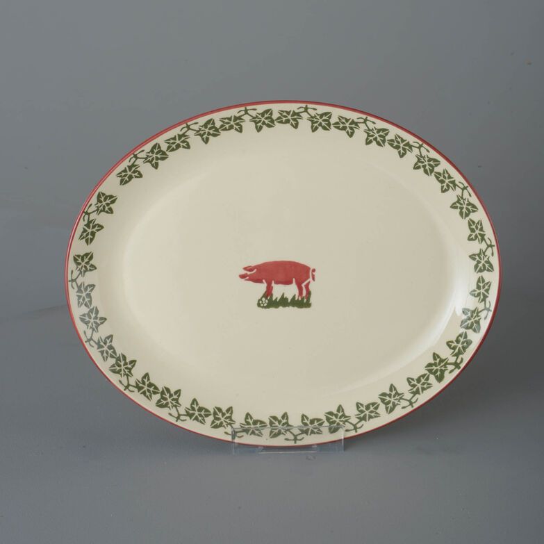 Oval Plate Large Pink Pig